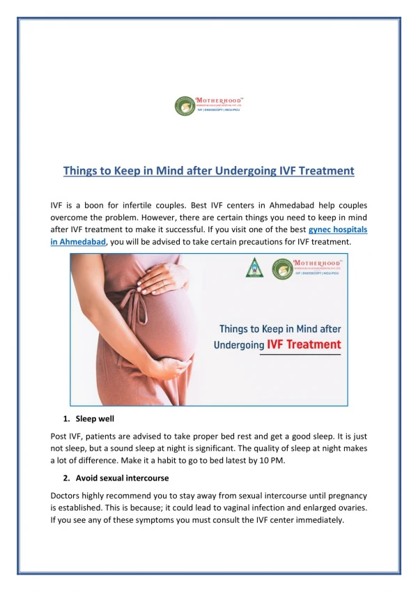 Precautions Advise after IVF Treatment