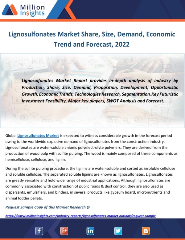 Lignosulfonates Market Share, Size, Demand, Economic Trend and Forecast, 2022