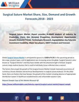 Surgical Suture Market Share, Size, Demand and Growth Forecasts,2018 - 2023 - slide 1