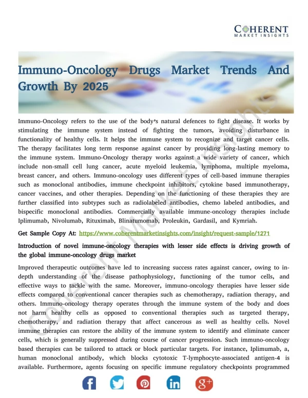 Immuno-Oncology Drugs Market Trends And Growth By 2025