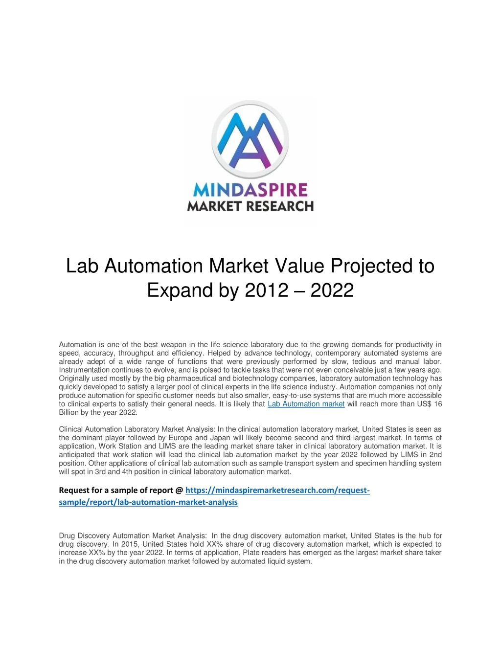lab automation market value projected to expand