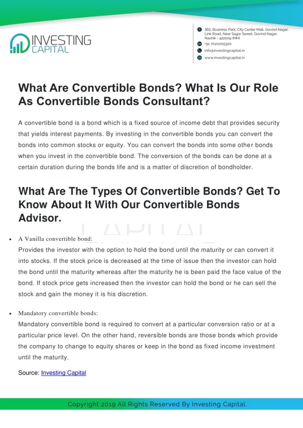 Convertible Bonds Advisor Near Me | Convertible Bonds Planner In Nashik