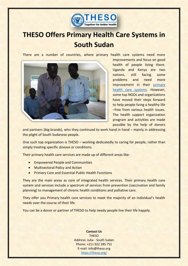 THESO Offers Primary Health Care Systems in South Sudan