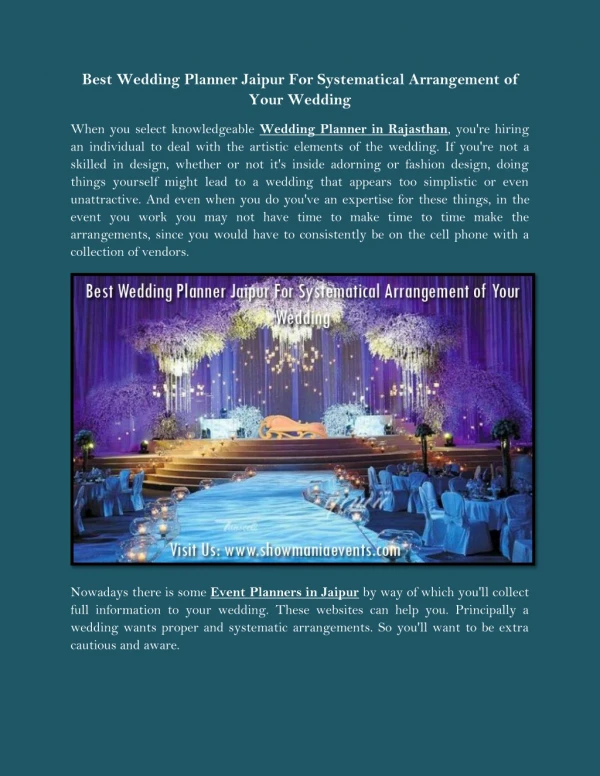 Best Wedding Planner Jaipur For Systematical Arrangement of Your Wedding