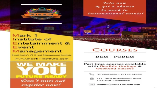 Mark1 Institute of Entertainment and Event Management|Coimbatore