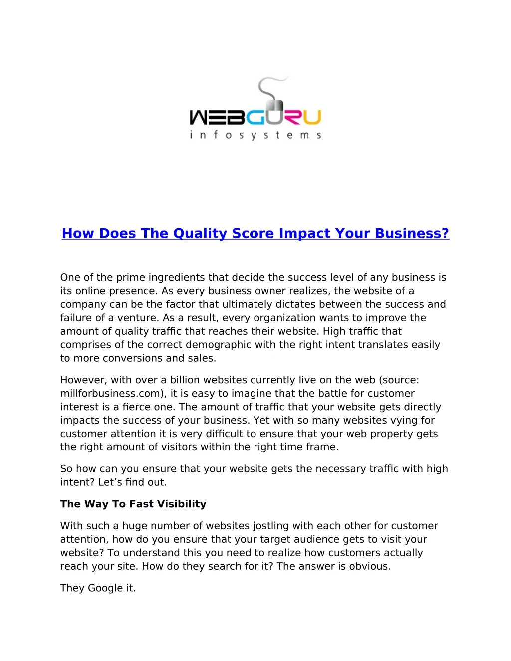 how does the quality score impact your business
