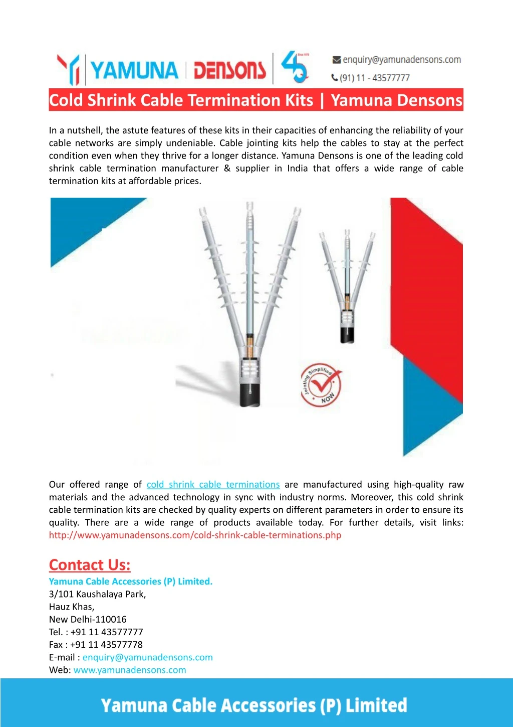 cold shrink cable termination kits yamuna densons