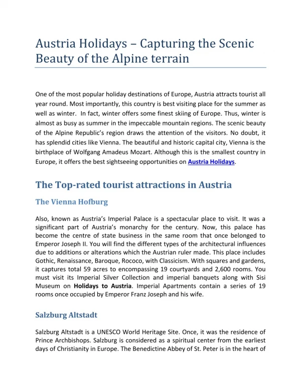 Austria Holidays – Capturing the Scenic Beauty of the Alpine terrain