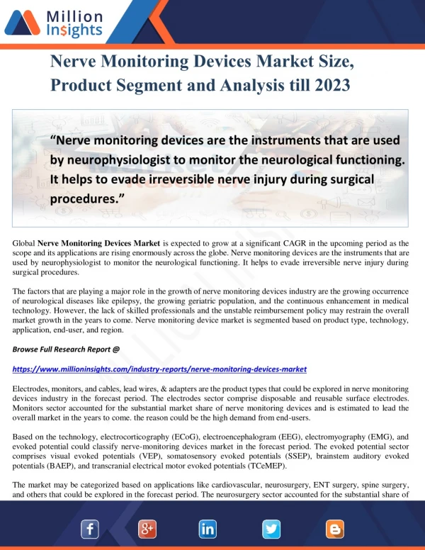 Nerve Monitoring Devices Market Size, Product Segment and Analysis till 2023