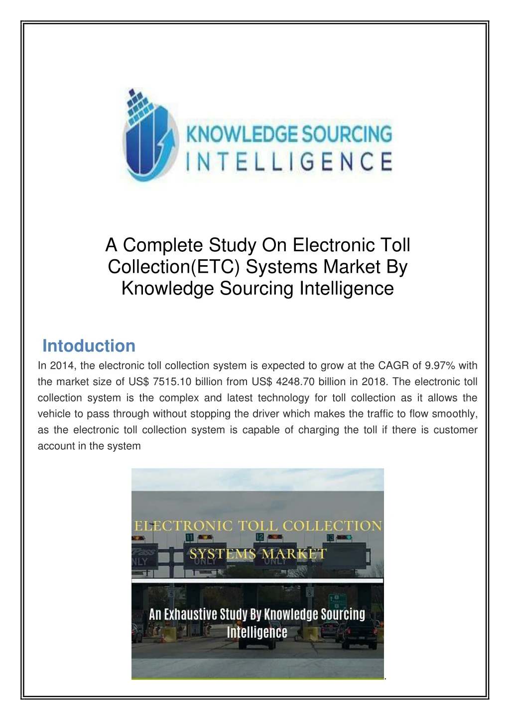a complete study on electronic toll collection