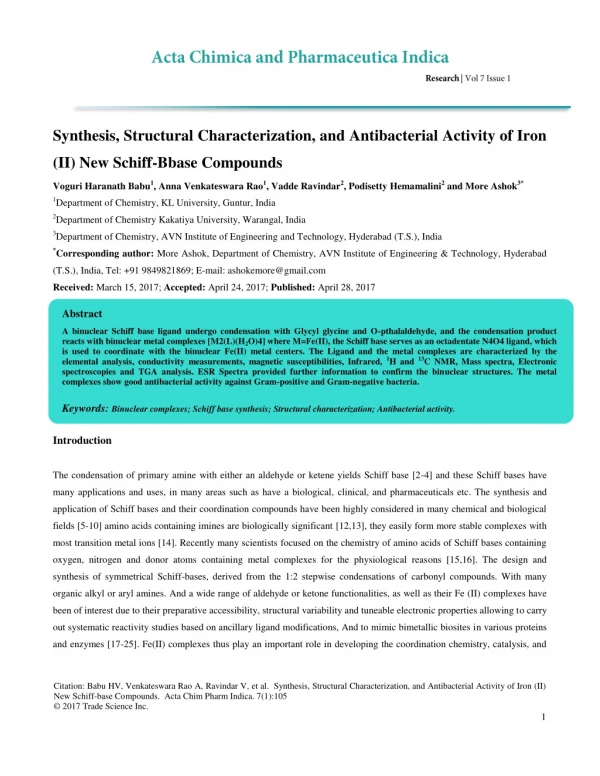 Synthesis, Structural Characterization, and Antibacterial Activity of Iron (II) New Schiff-Bbase Compounds