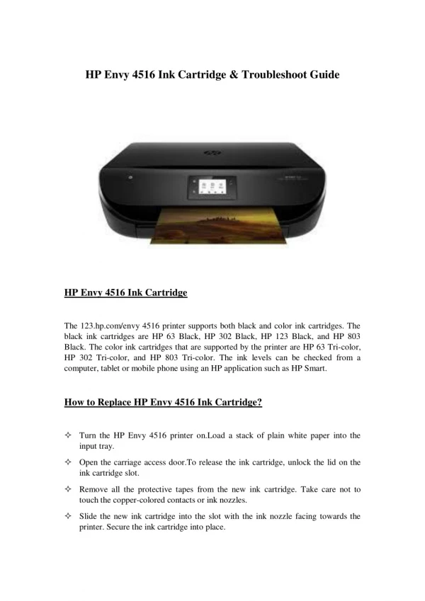HP Envy 4516 Ink Cartridge & Troubleshoot Guide