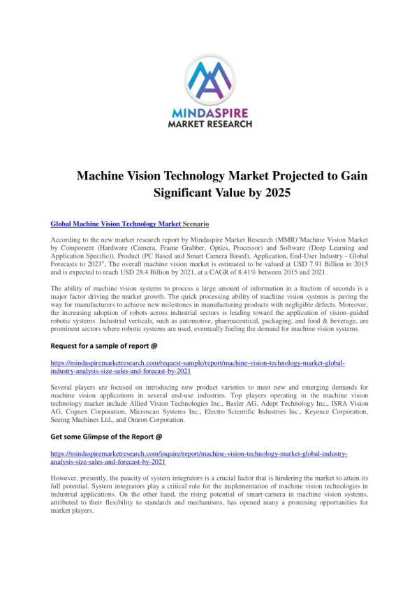 Machine Vision Technology Market Projected to Gain Significant Value by 2025