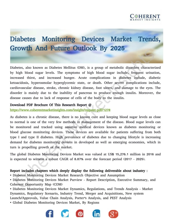 Diabetes Monitoring Devices Market Trends, Growth And Future Outlook By 2025