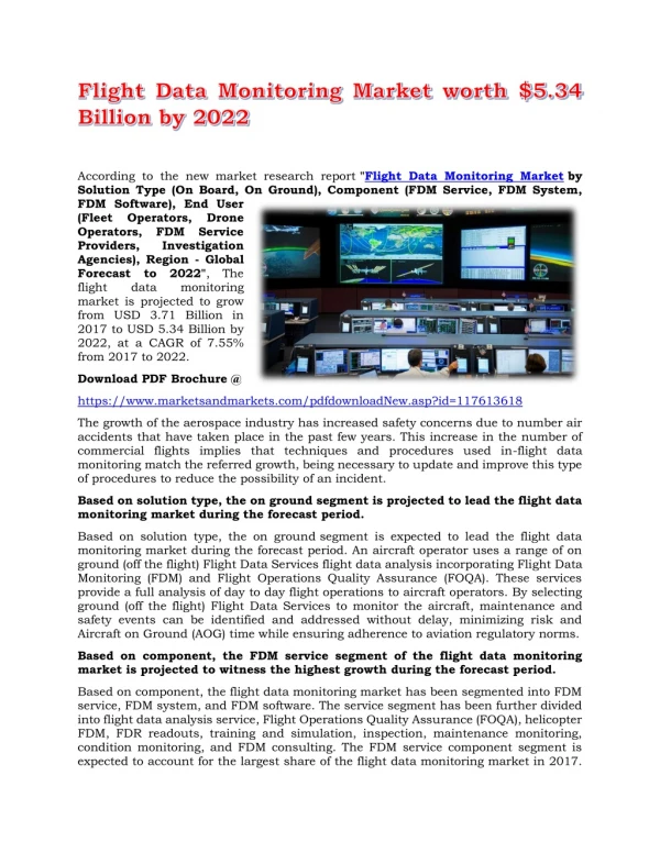 Flight Data Monitoring Market worth $5.34 Billion by 2022