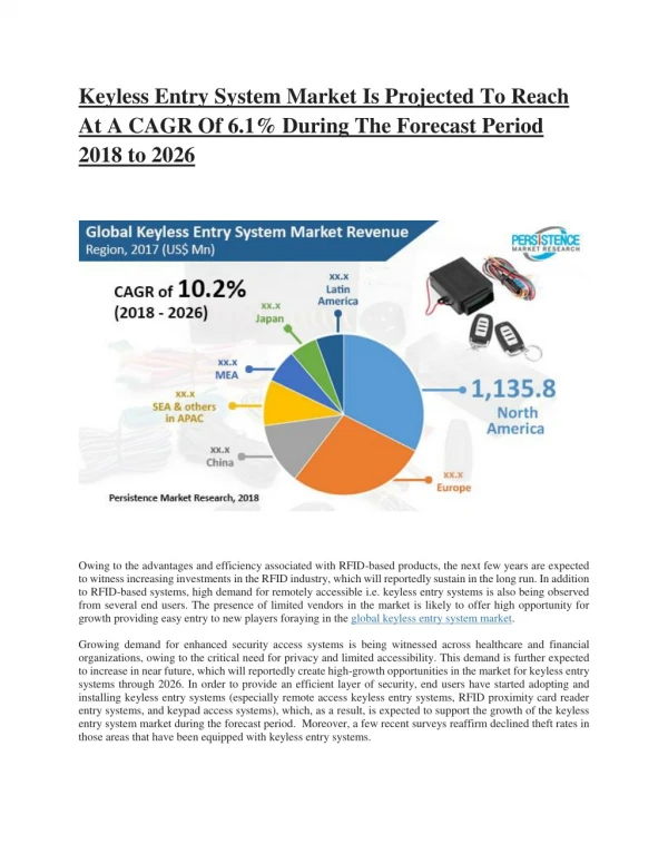 Global Market Study on Keyless Entry System: Biometrics Poised to Account for Fostering Revenue, Predominantly in China