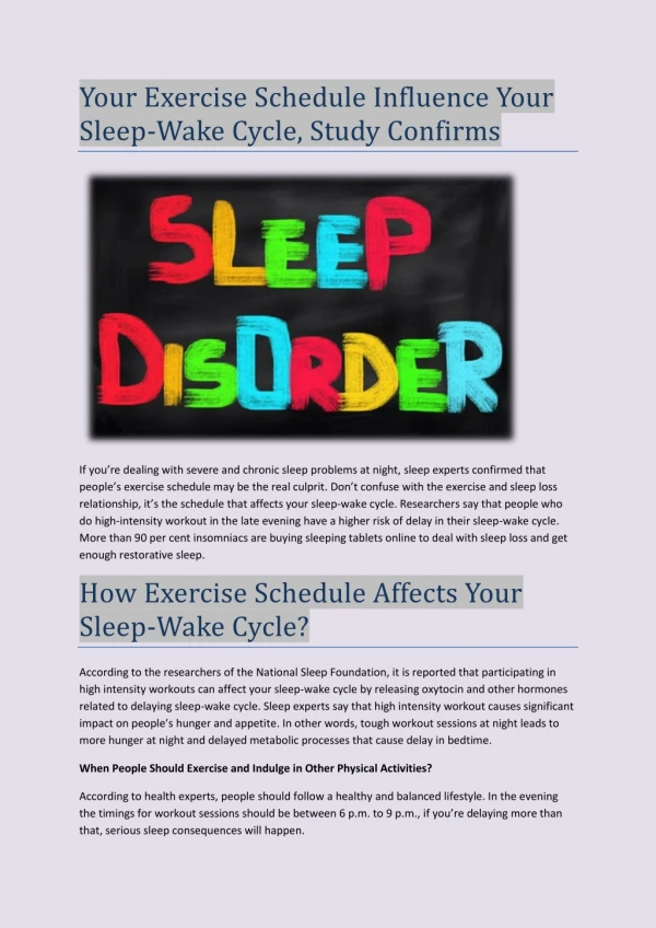Your Exercise Schedule Influence Your Sleep-Wake Cycle, Study Confirms