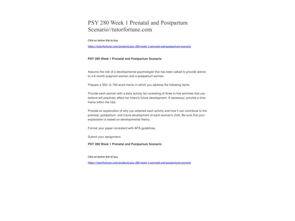 PSY 280 Week 1 Prenatal and Postpartum Scenario//tutorfortune.com