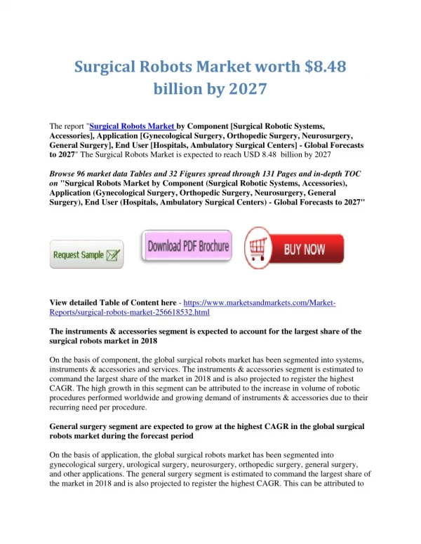 Surgical Robots Market worth $8.48 billion by 2027