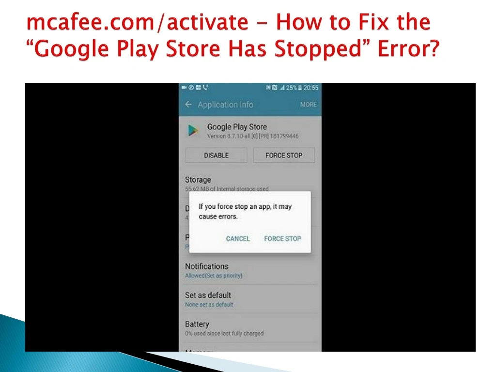 mcafee com activate how to fix the google play store has stopped error