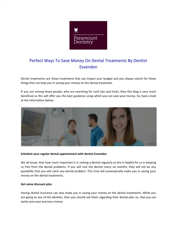 Perfect Ways To Save Money On Dental Treatments By Dentist Essendon