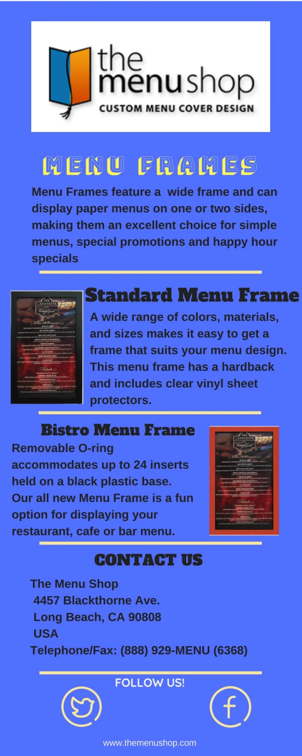 Best-Quality Menu Frames for Restaurant | The Menu Shop