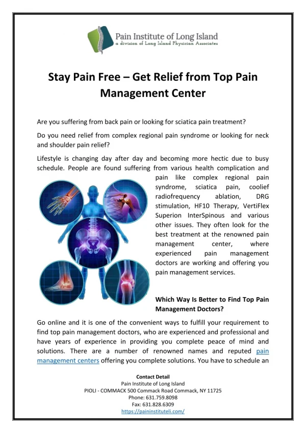 Stay Pain Free – Get Relief from Top Pain Management Center