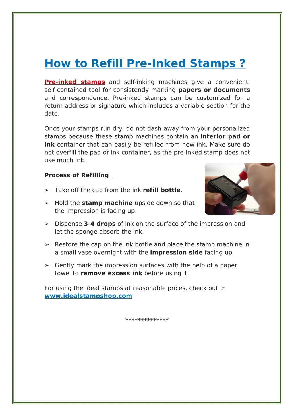 how to refill pre inked stamps