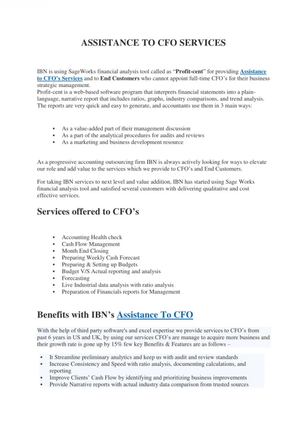 Assistance to CFO Services in USA | IBN Technologies