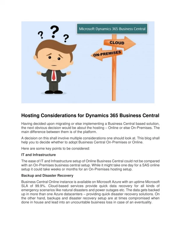 Hosting Considerations for Dynamics 365 Business Central