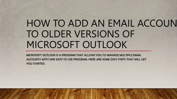 How to Add an Email Account to Older Versions of Microsoft Outlook