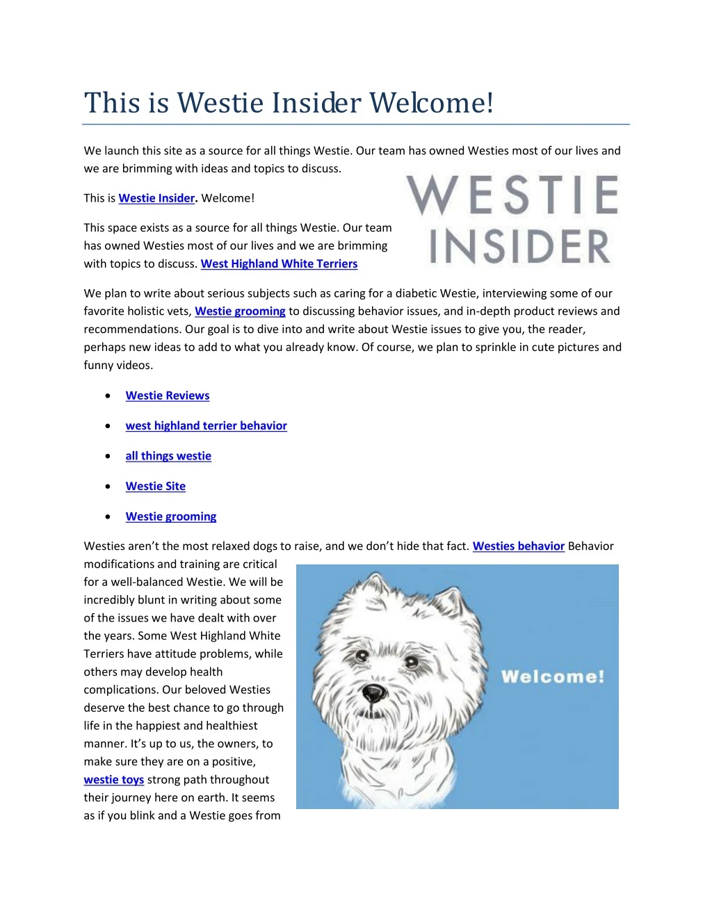 this is westie insider welcome