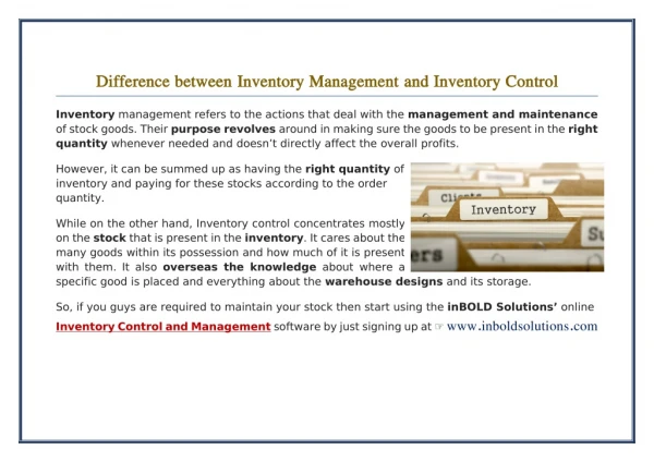 Difference between Inventory Management and Inventory Control