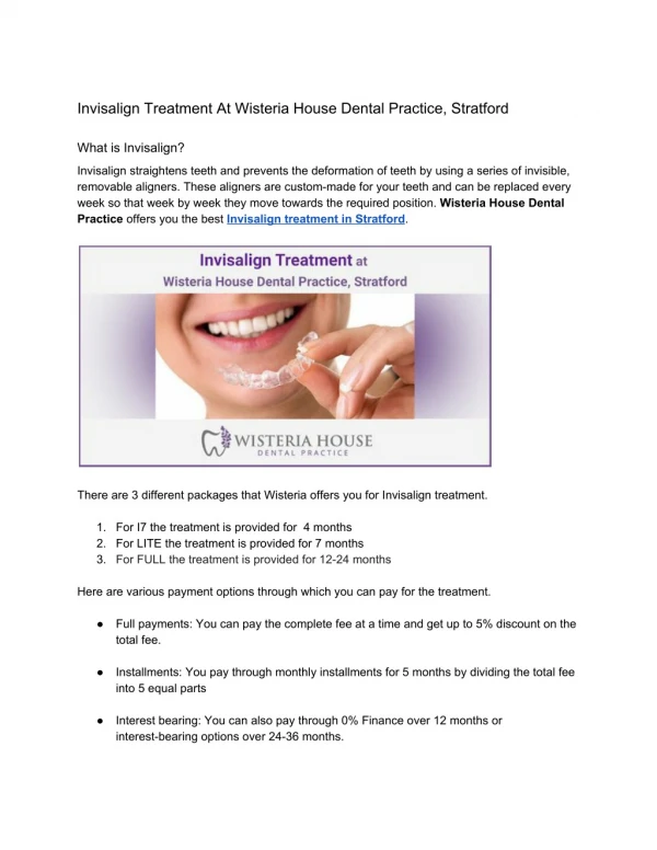 Invisalign Treatment At Wisteria House Dental Practice, Stratford