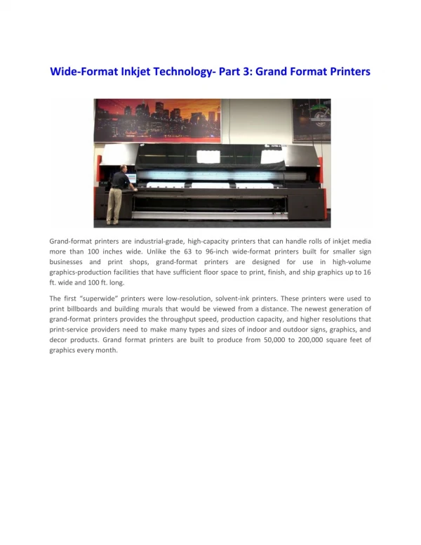 Wide-Format Inkjet Technology- Part 3: Grand Format Printers