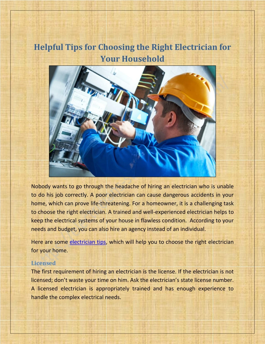 helpful tips for choosing the right electrician