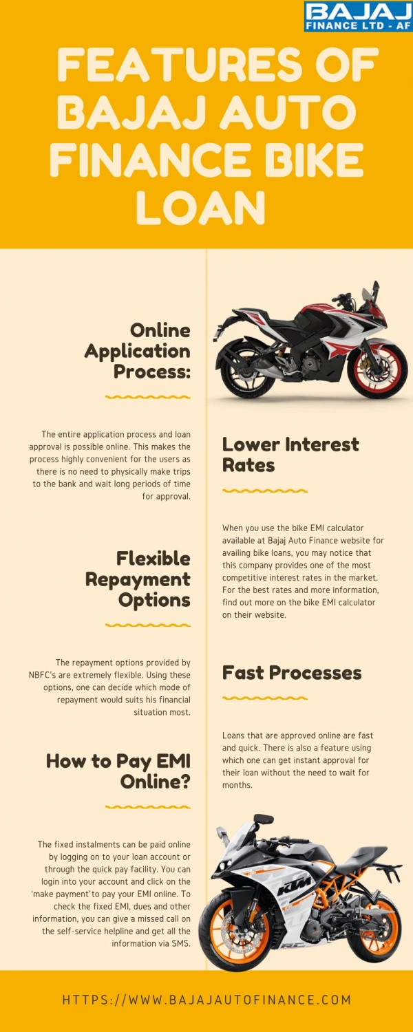 What are the Features of Bajaj Auto Finance Bike Loan?