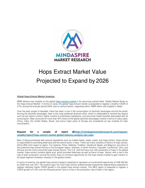 Hops Extract Market Value Projected to Expand by 2026