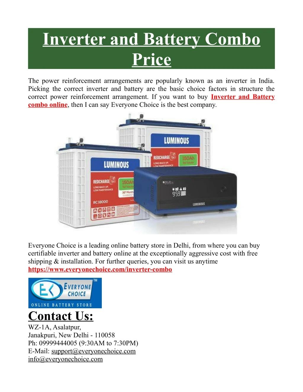 inverter and battery combo price