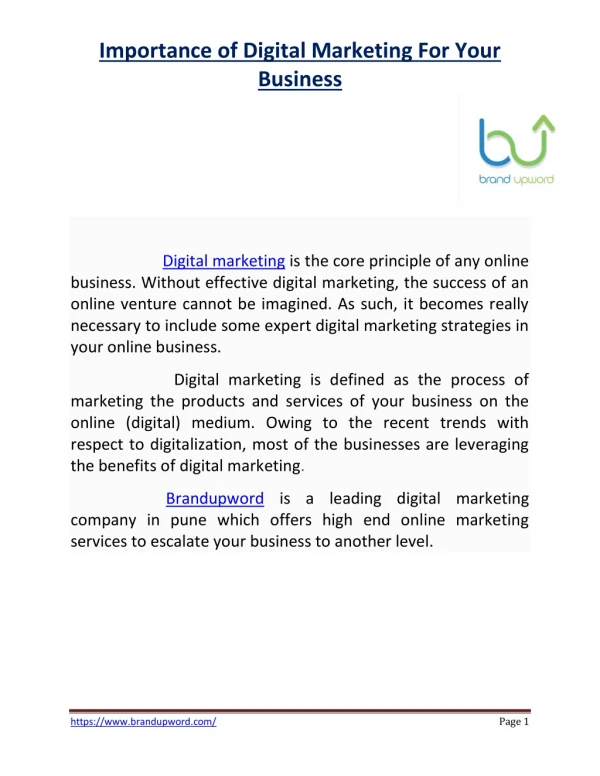 Importance of Digital Marketing for your Business|Brandupword