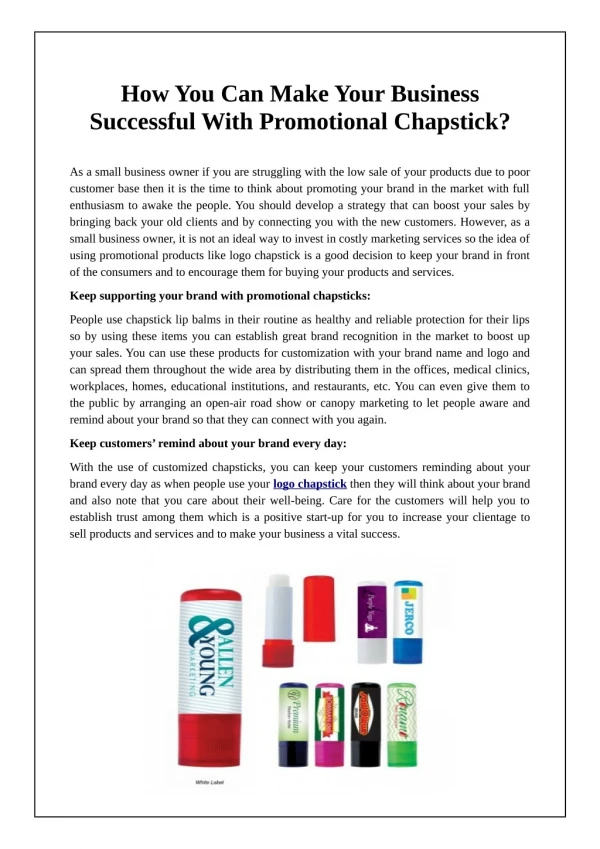 How You Can Make Your Business Successful With Promotional Chapstick?
