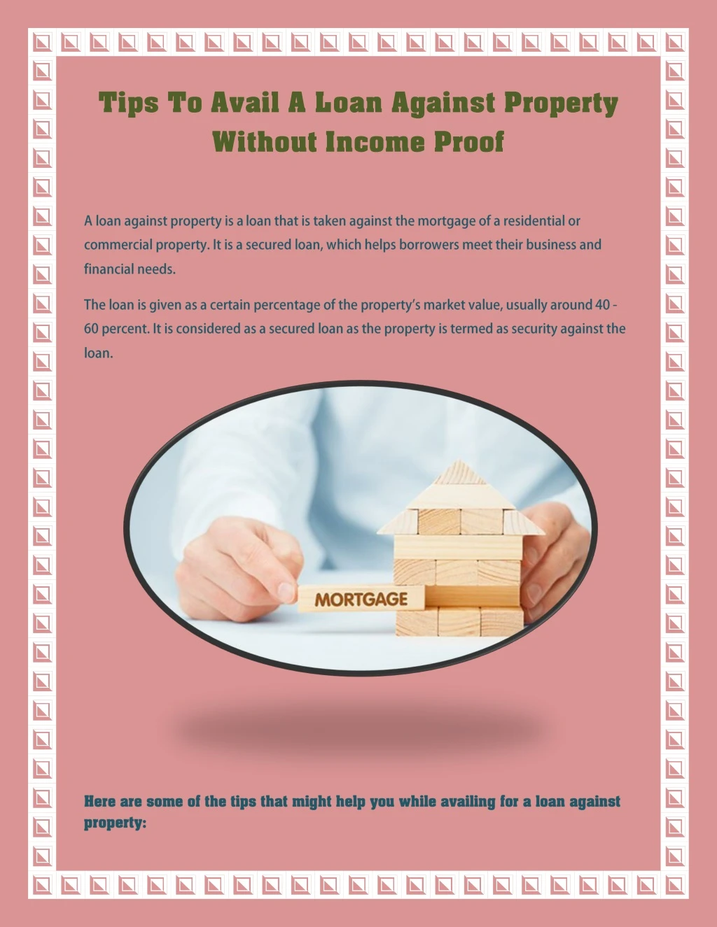 tips to avail a loan against property without