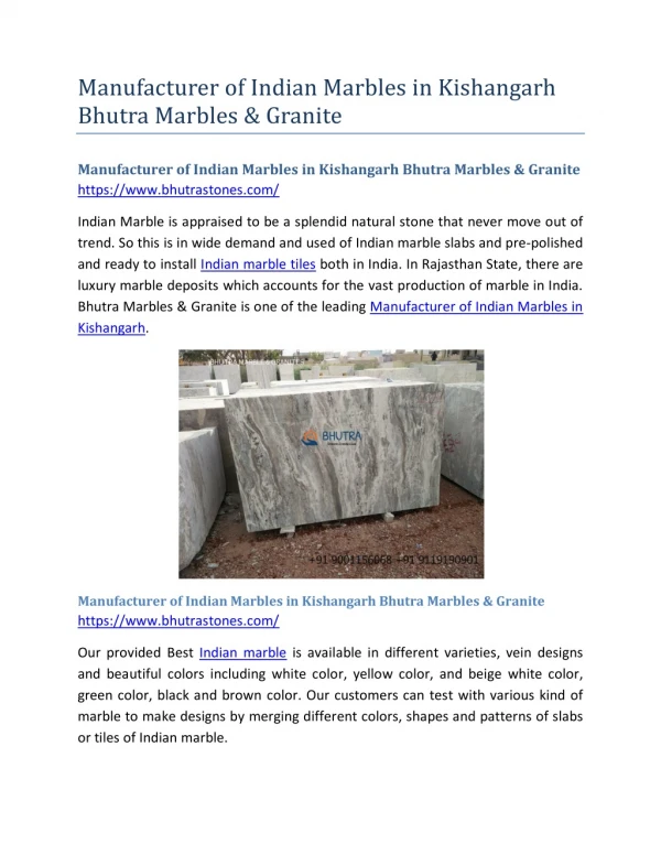 Manufacturer of Indian Marbles in Kishangarh Bhutra Marbles & Granite