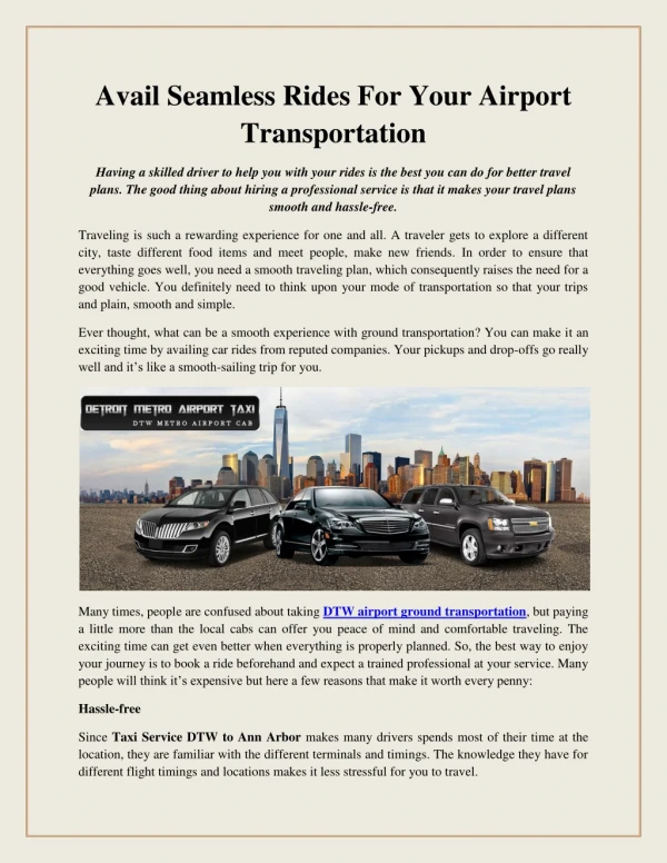 Avail Seamless Rides For Your Airport Transportation