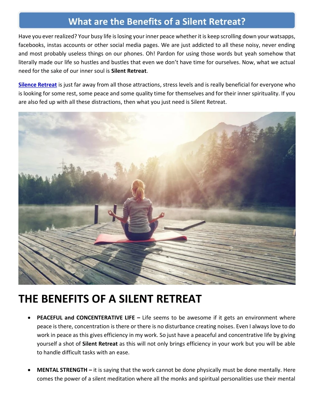 what are the benefits of a silent retreat