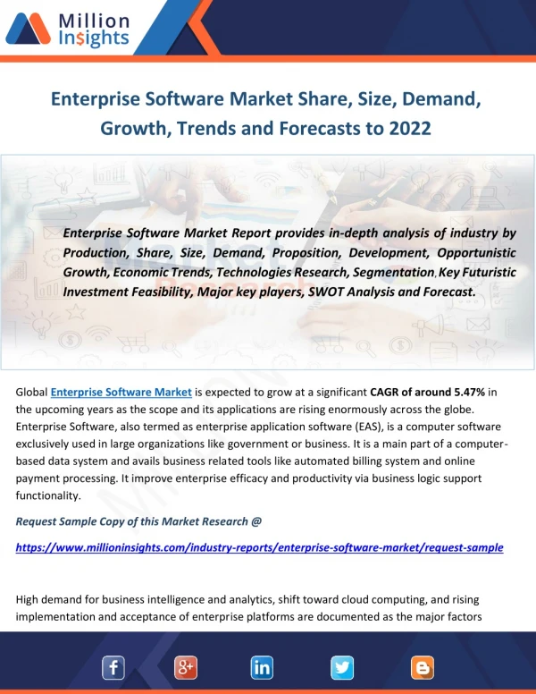 Enterprise Software Market Share, Size, Demand, Growth, Trends and Forecasts to 2022