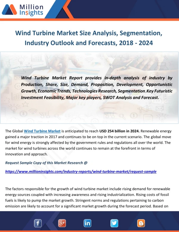 Wind Turbine Market Size Analysis, Segmentation, Industry Outlook and Forecasts, 2018 - 2024