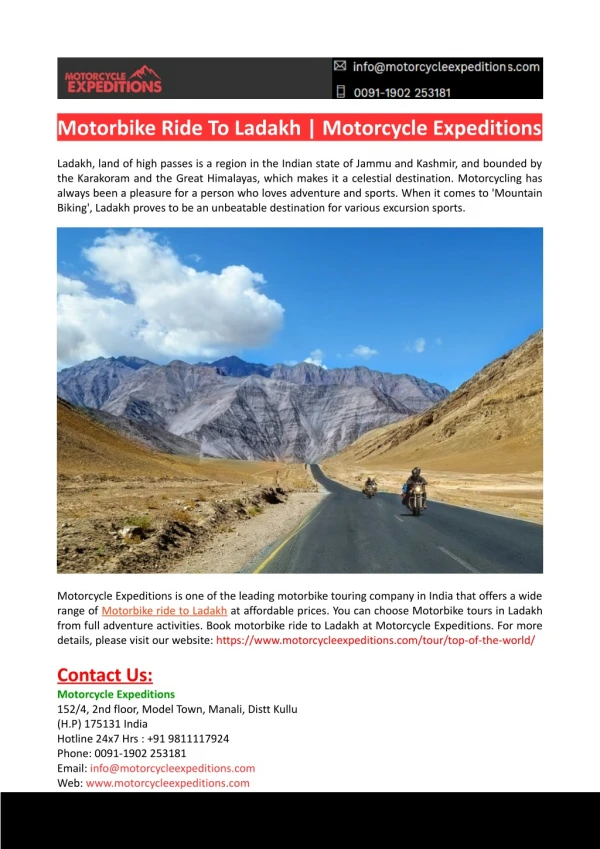 Motorbike Ride To Ladakh-Motorcycle Expeditions
