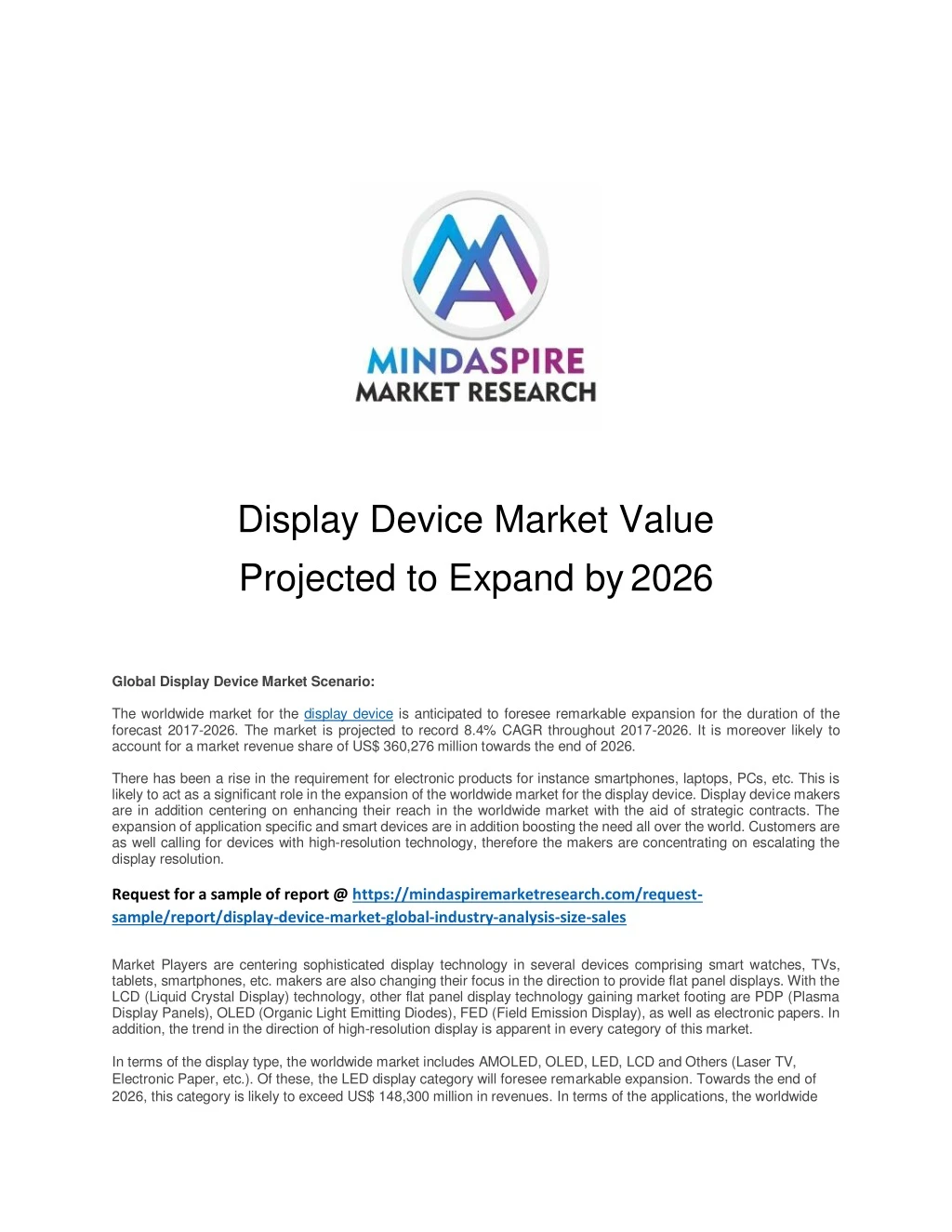 display device market value projected to expand