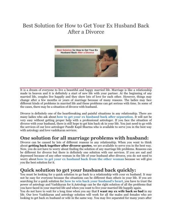 Best Solution for How to Get Your Ex Husband Back After a Divorce